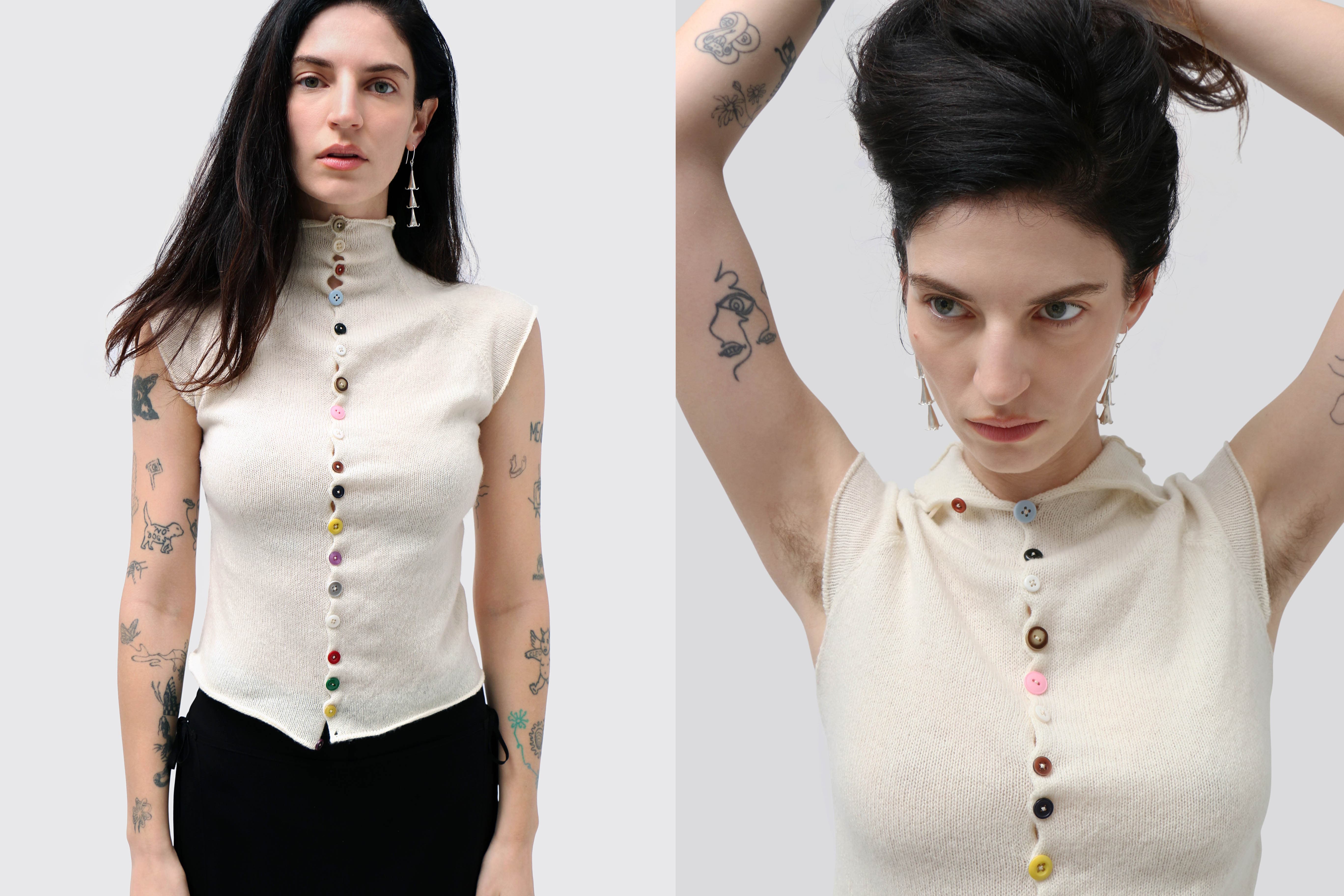 Cream Raglan Button Tee